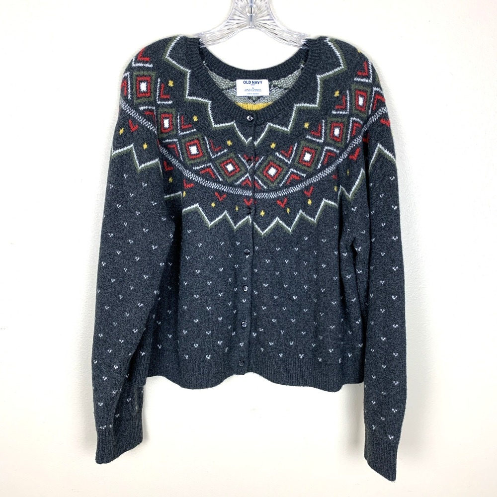 Old Navy Womens Fair Isle Knit Cardigan Sweater Size XL Soft Holiday Yoke Nordic